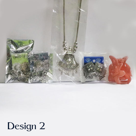 Oxidized Pendant, Earrings Combo with Free Hairclip Jewelry Sets