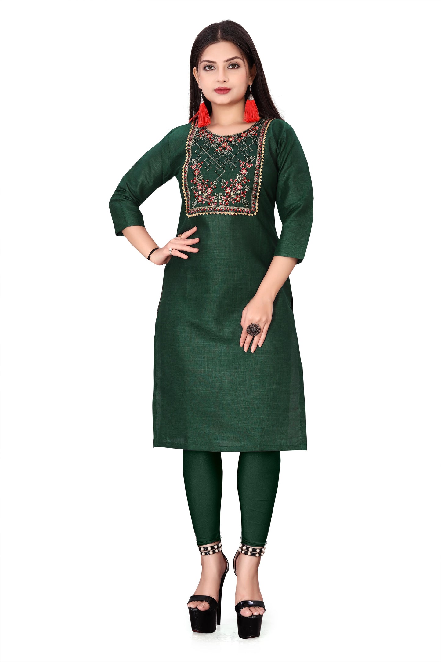 Women's Embroidery Cotton Slub Kurti Kurti
