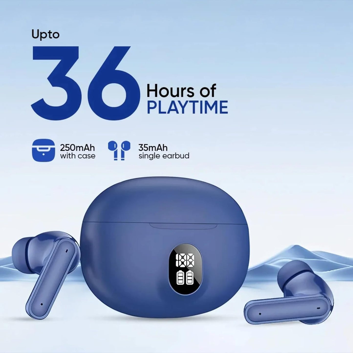 YOYO PODS TWS Earbuds with Battery Display, BT 5.3+ENC Wireless Headphone, Upto 36Hrs Playtime, Quick Pairing, Immersive Sound, Touch Control, Fast Charging, IPX4 & Voice Assistance Earpods