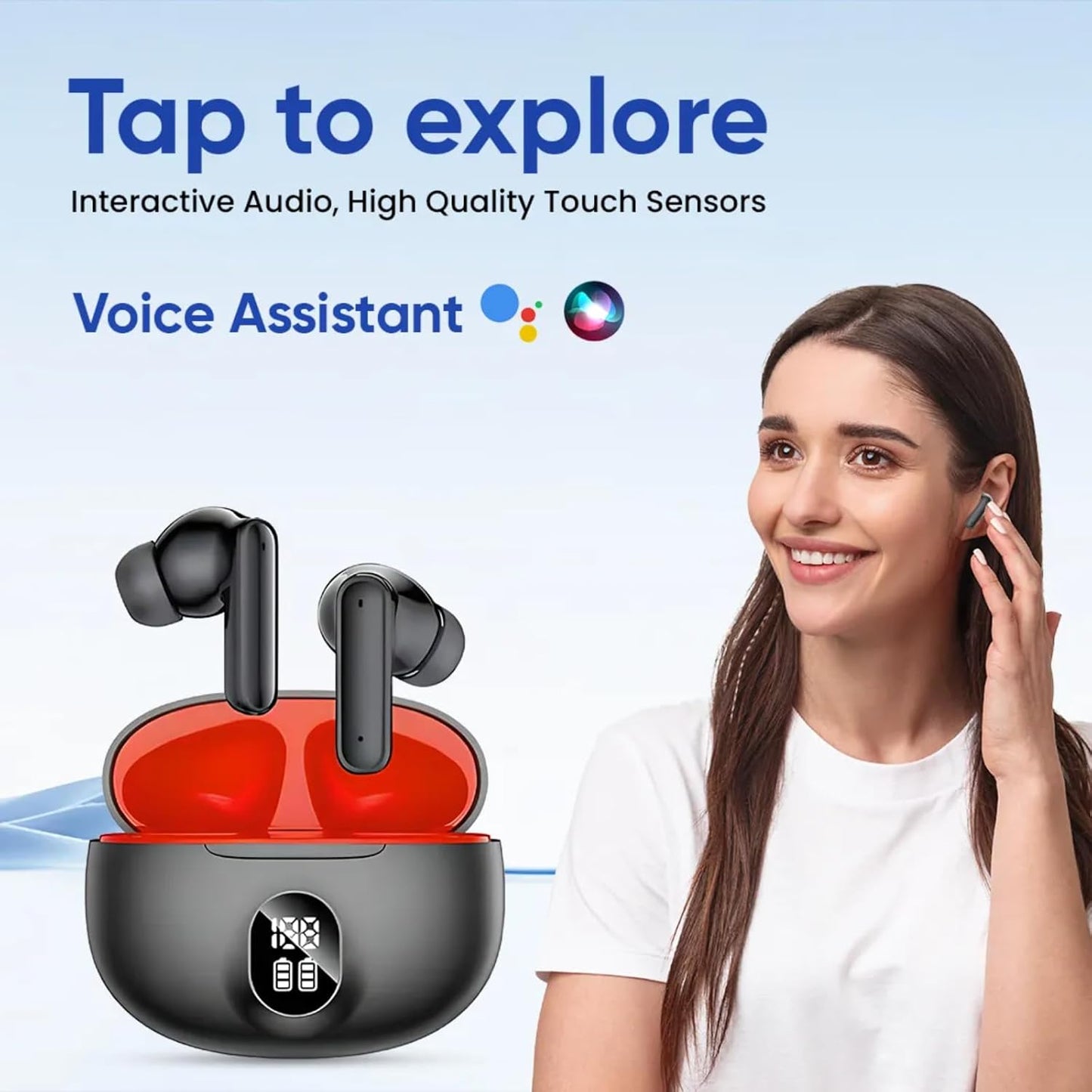 YOYO PODS TWS Earbuds with Battery Display, BT 5.3+ENC Wireless Headphone, Upto 36Hrs Playtime, Quick Pairing, Immersive Sound, Touch Control, Fast Charging, IPX4 & Voice Assistance Earpods