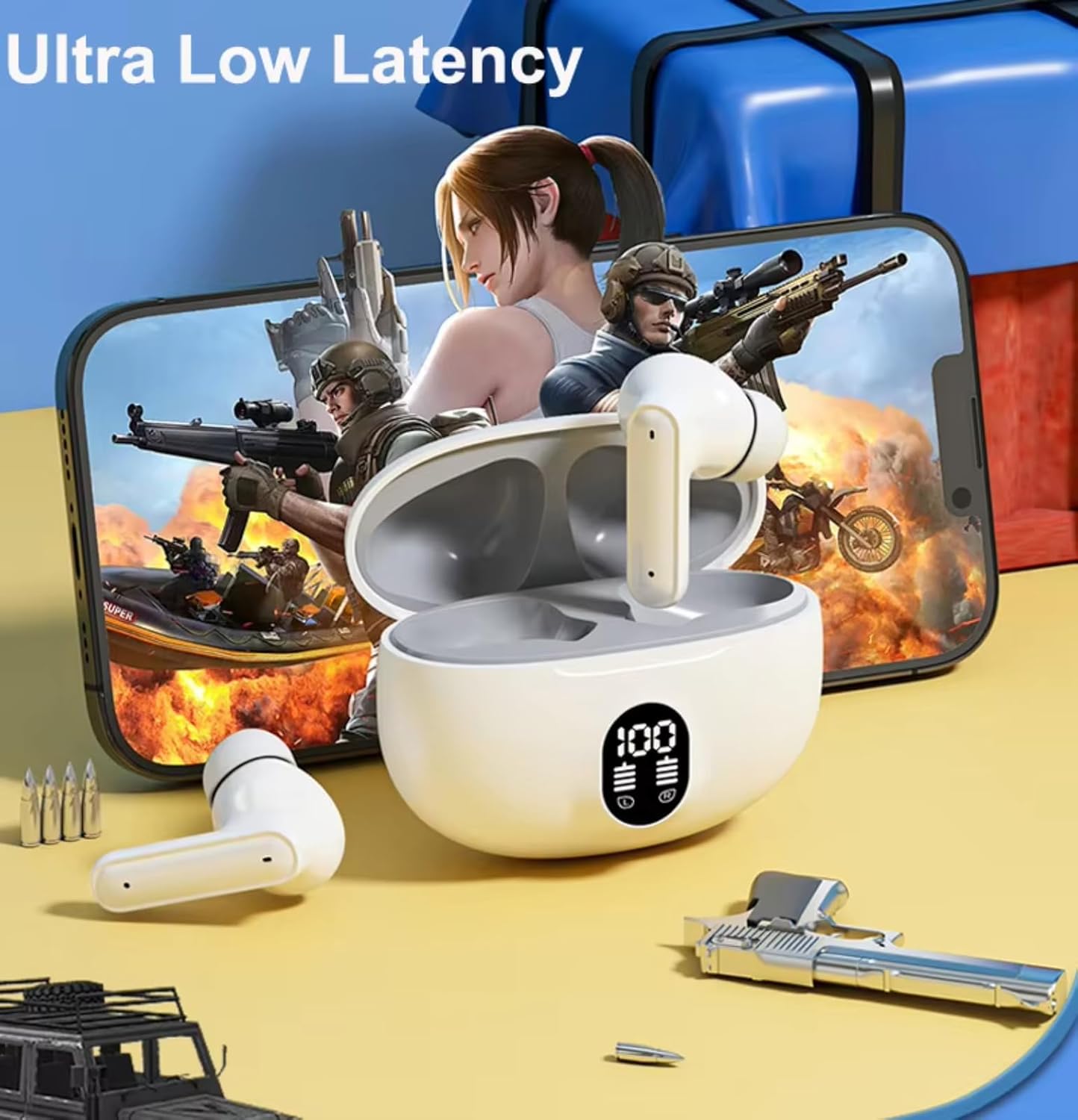 YOYO PODS TWS Earbuds with Battery Display, BT 5.3+ENC Wireless Headphone, Upto 36Hrs Playtime, Quick Pairing, Immersive Sound, Touch Control, Fast Charging, IPX4 & Voice Assistance Earpods