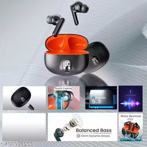 YOYO PODS TWS Earbuds with Battery Display, BT 5.3+ENC Wireless Headphone, Upto 36Hrs Playtime, Quick Pairing, Immersive Sound, Touch Control, Fast Charging, IPX4 & Voice Assistance Earpods