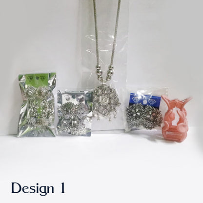 Oxidized Pendant, Earrings Combo with Free Hairclip Jewelry Sets