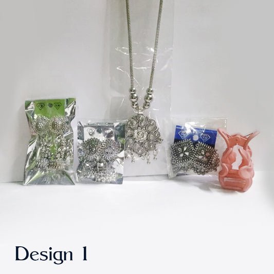 Oxidized Pendant, Earrings Combo with Free Hairclip Jewelry Sets