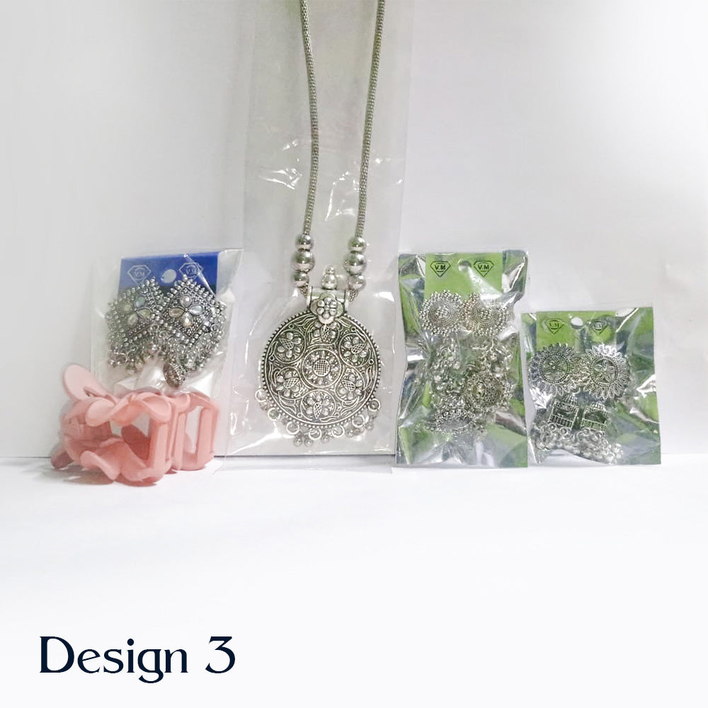 Oxidized Pendant, Earrings Combo with Free Hairclip Jewelry Sets
