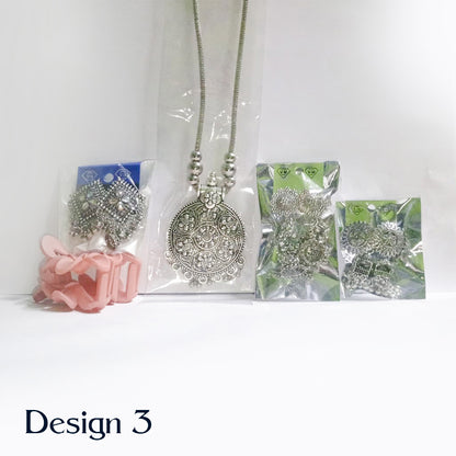 Oxidized Pendant, Earrings Combo with Free Hairclip Jewelry Sets