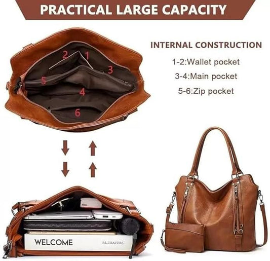 Tote Bags For Women PU Leather Hobo Bags for Women Purse Stylish 2 in 1 Handbags with Shoulder Strap Ladies Office Bag Bag