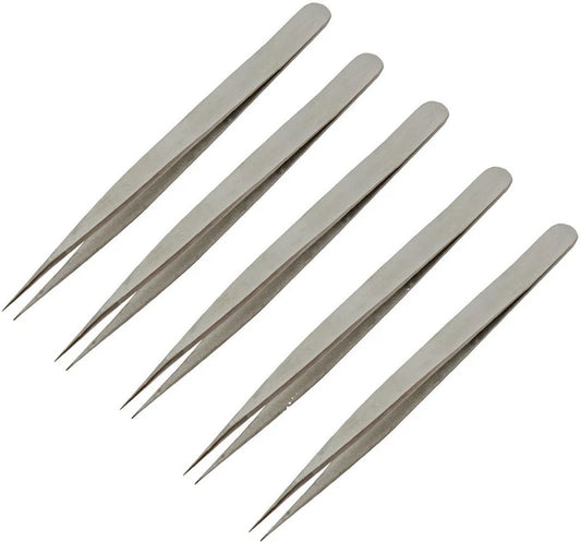 SHARPP Stainless Steel Straight Pointed 7 Inch Tweezers - Silver (12p) Tweezers