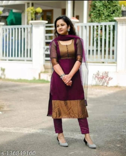 Premium Jacquard Chiffon Kurti Pant Sets Kurti