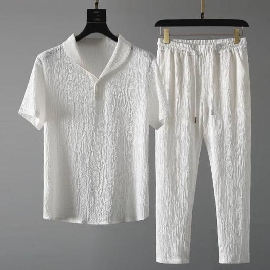 Men's Crinkled Co-Ord Set White Fashion