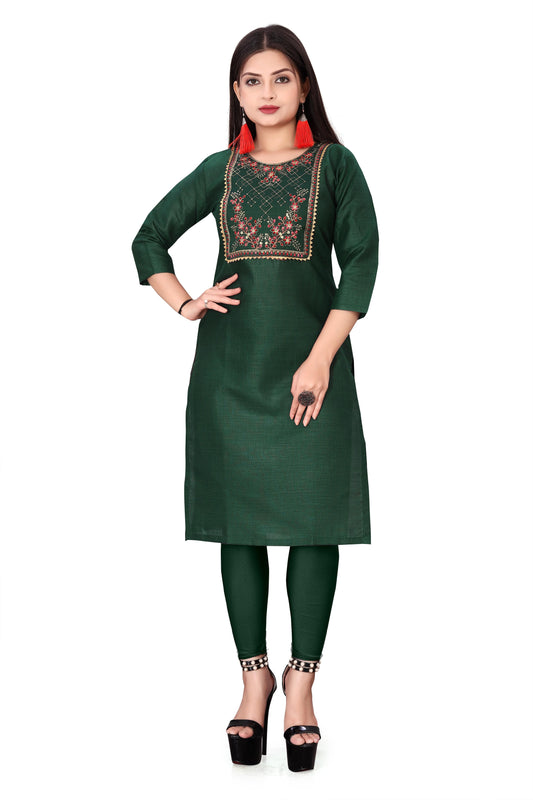 Women's Embroidery Cotton Slub Kurti Kurti