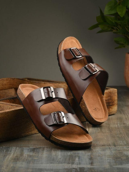 Mens Arizona Brown Leather Slippers Shoes