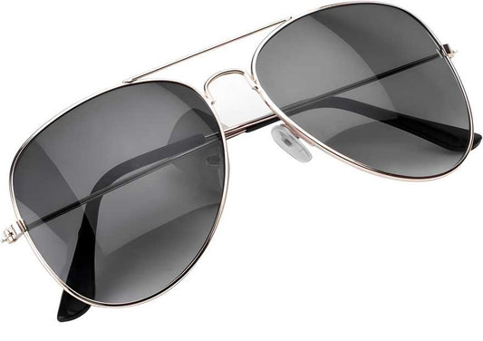 Unisex Black Golden Aviator Sunglass Sunglass