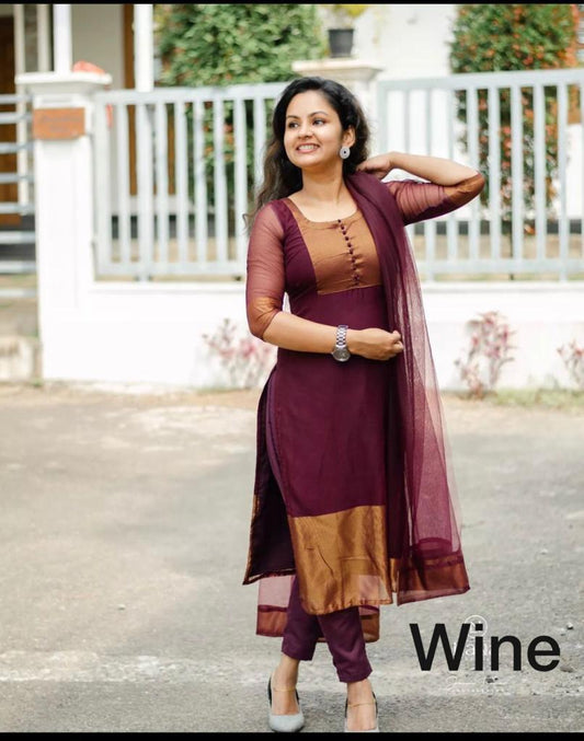 Premium Jacquard Chiffon Kurti Pant Sets Kurti