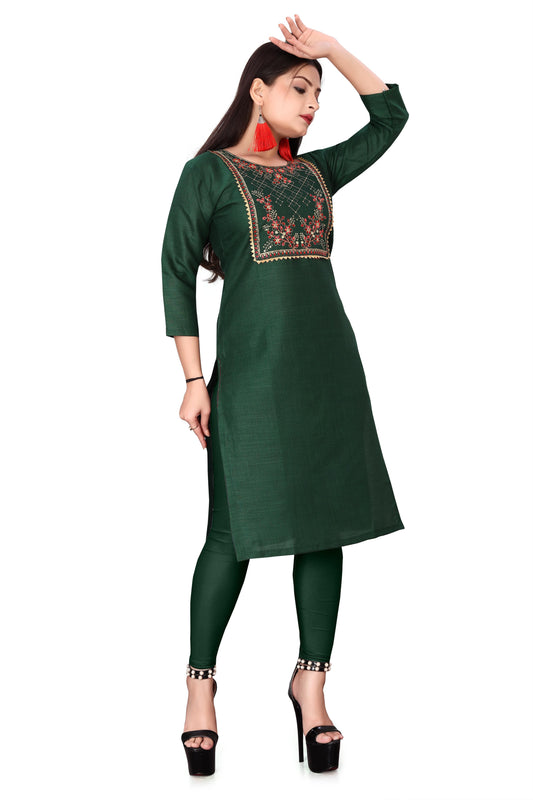 Women's Embroidery Cotton Slub Kurti Kurti